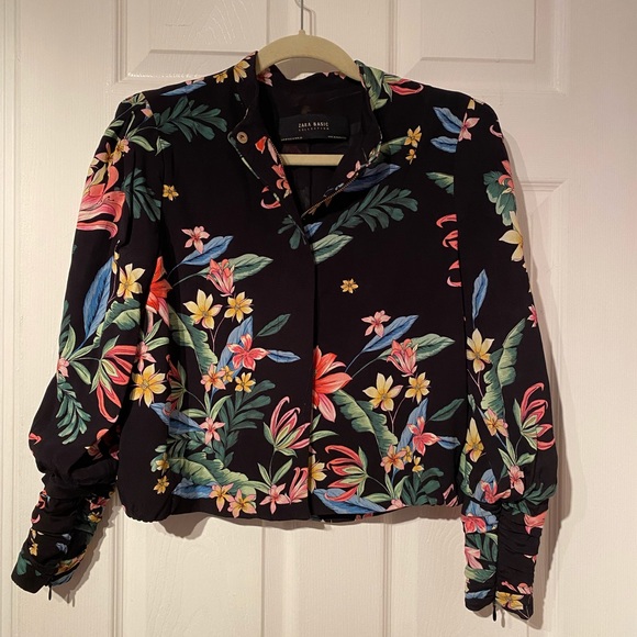 Zara Floral Zip Up Blazer Jacket - Picture 5 of 5